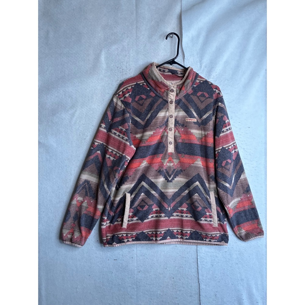 Cinch Mens XL Southwestern Print Fleece Snap Pullover Red Navy MAK9820006